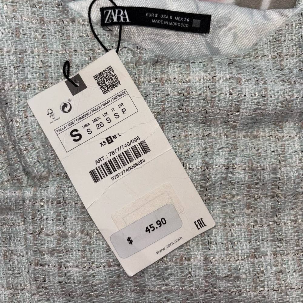 Zara Blue Gray Textured Coquette Crop Top NWT Size S - Picture 4 of 9